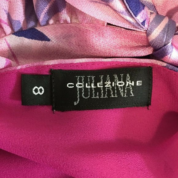 NEW Juliana Collezione 8 Silk Crop Top Pink Purple Tropical Forest Bow Tie Mock - Picture 6 of 7